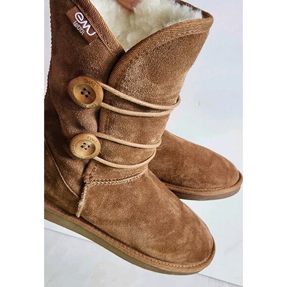 Emu Womens Suede Boot Kate Size 7M Mid Calf 100% Merino Wool Lining Button - Picture 3 of 15